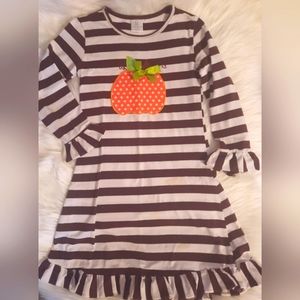 Girls Fall/Thanksgiving Dress with Pumpkin Apilque Ruffle Trim Size:XXL